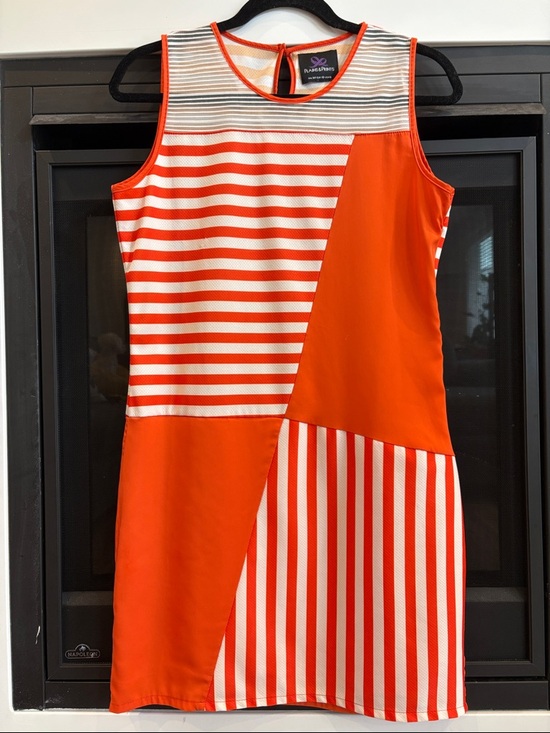 Plains & Prints Dresses & Skirts - Striped Short-Sleeve Dress in Beige, Cream & Orange Trim